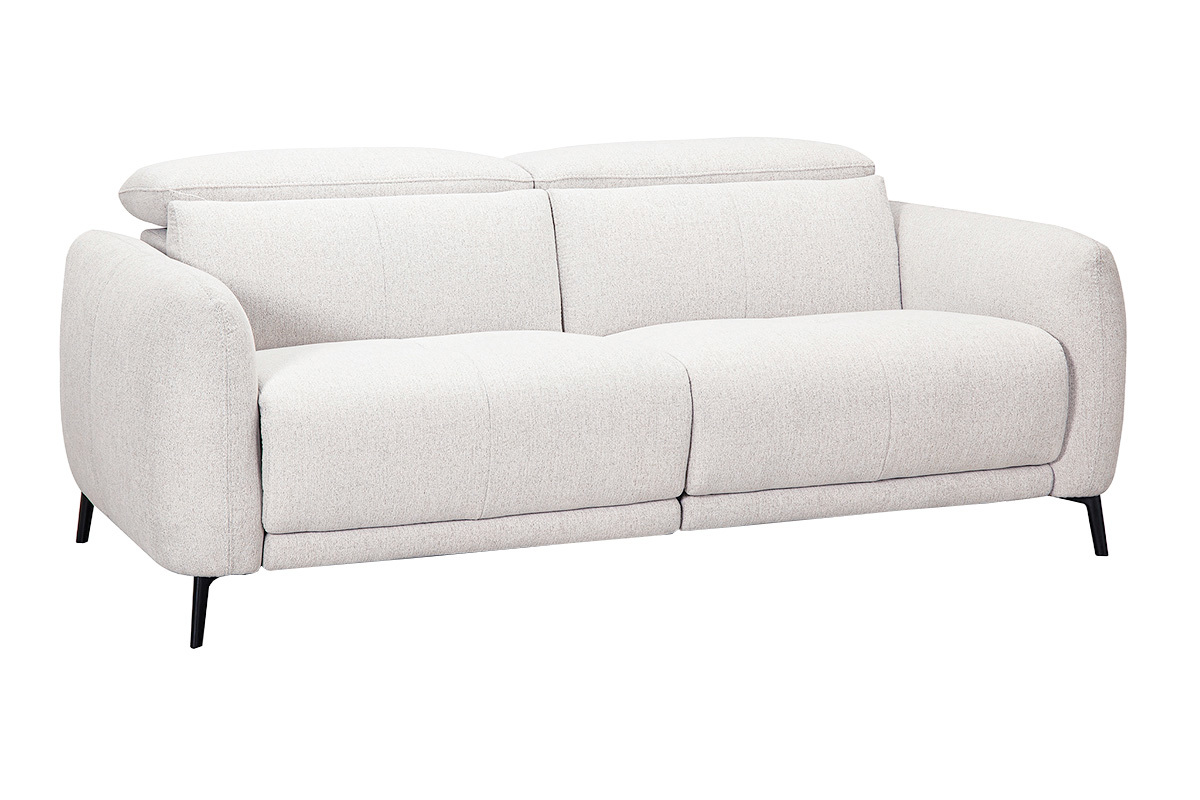 Sof� de 3 plazas beige con reposacabezas ajustables y reposapi�s el�ctrico, vista de 3/4
