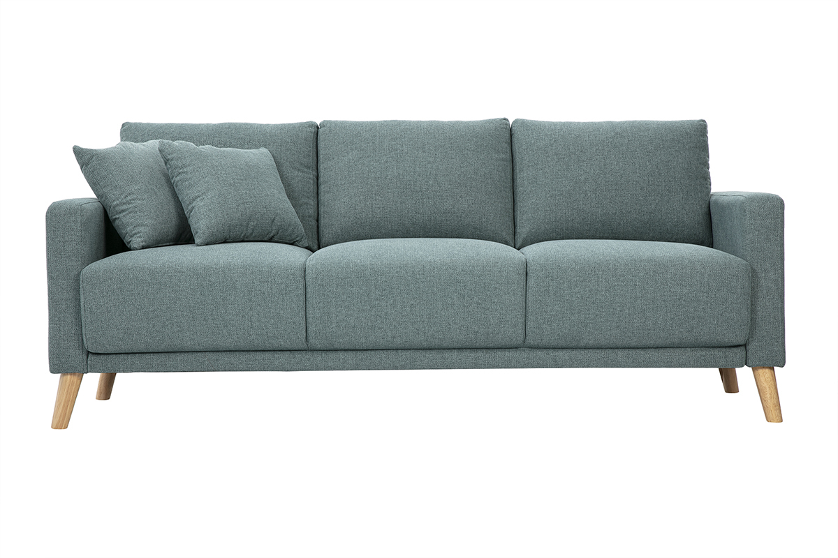 Sof� de 3 plazas de tela verde gris y madera clara MUNIK