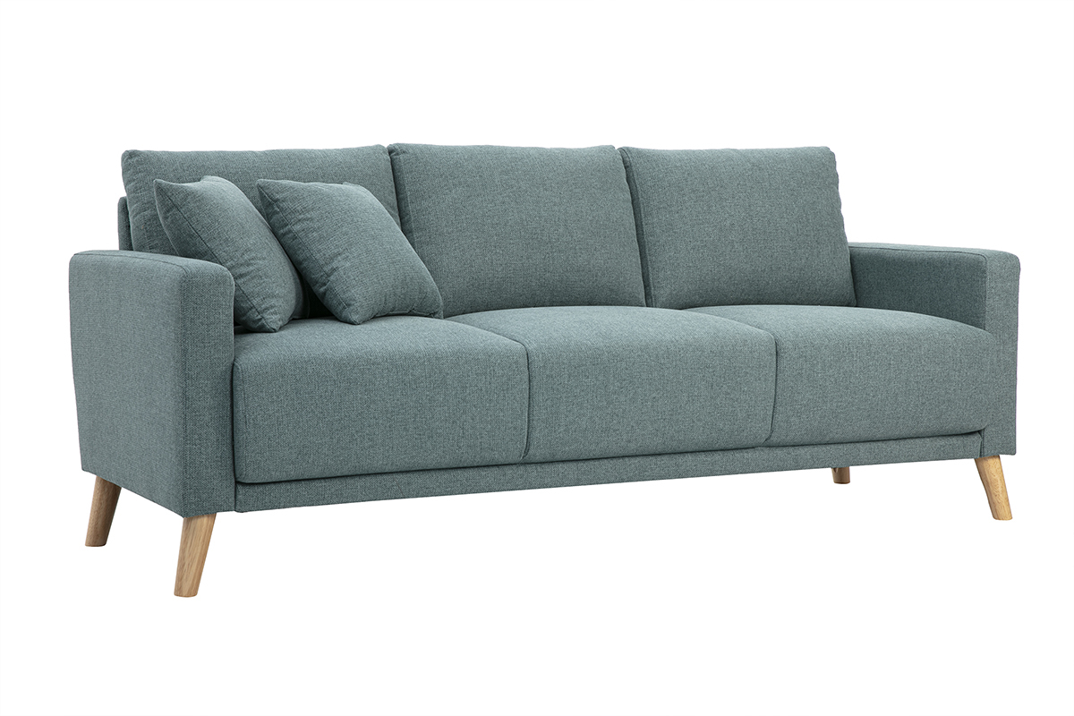 Sof� de 3 plazas de tela verde gris y madera clara MUNIK