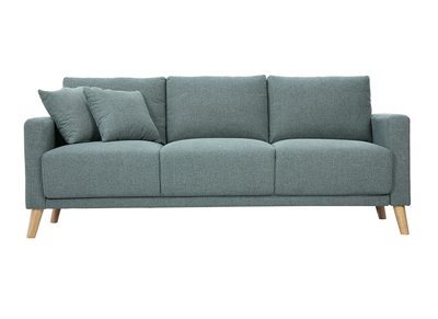 Sof&aacute; de 3 plazas de tela verde gris y madera clara MUNIK