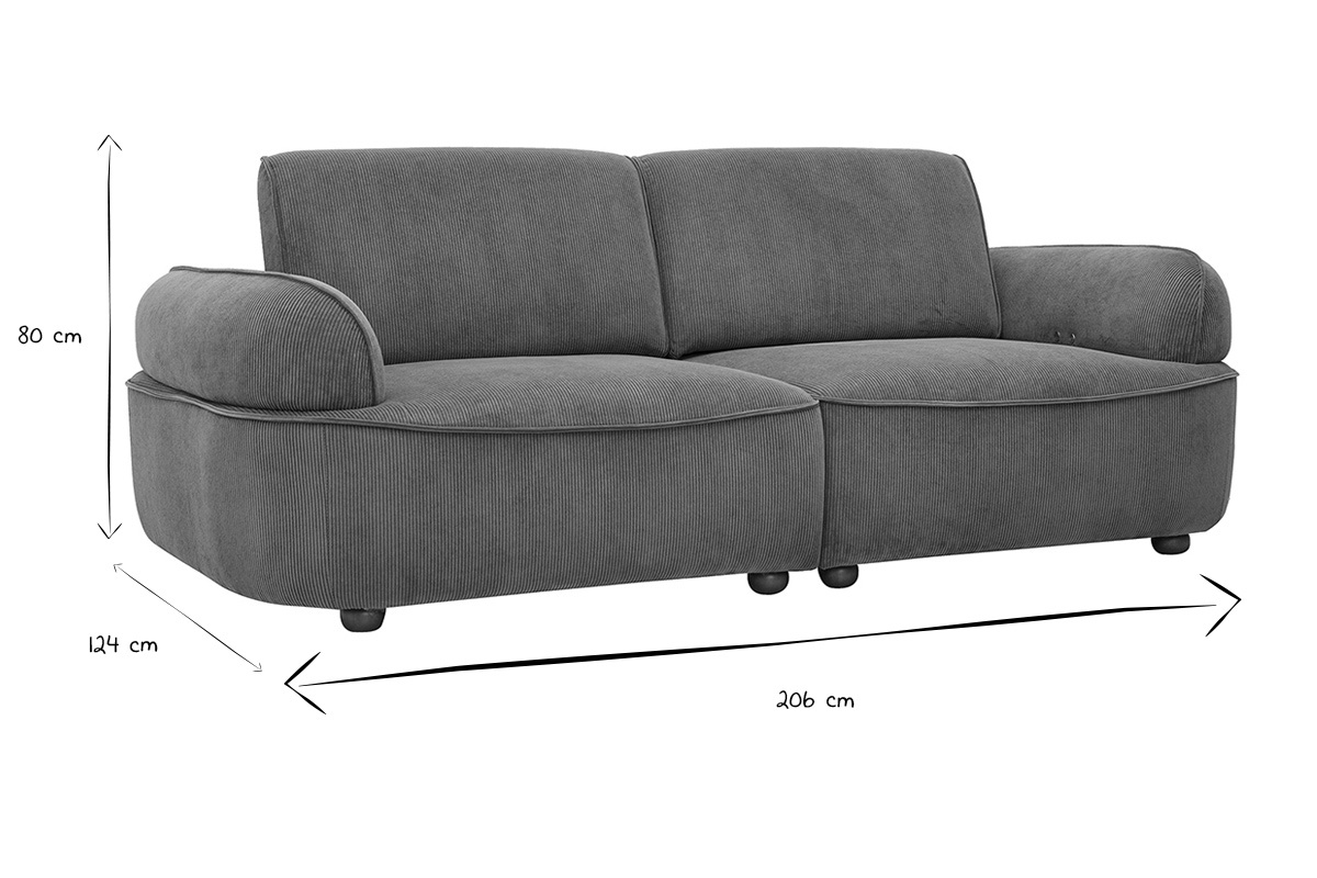 Dimensiones del sof� de 3 plazas OTIS en negro y blanco, 206 cm x 124 cm x 80 cm.