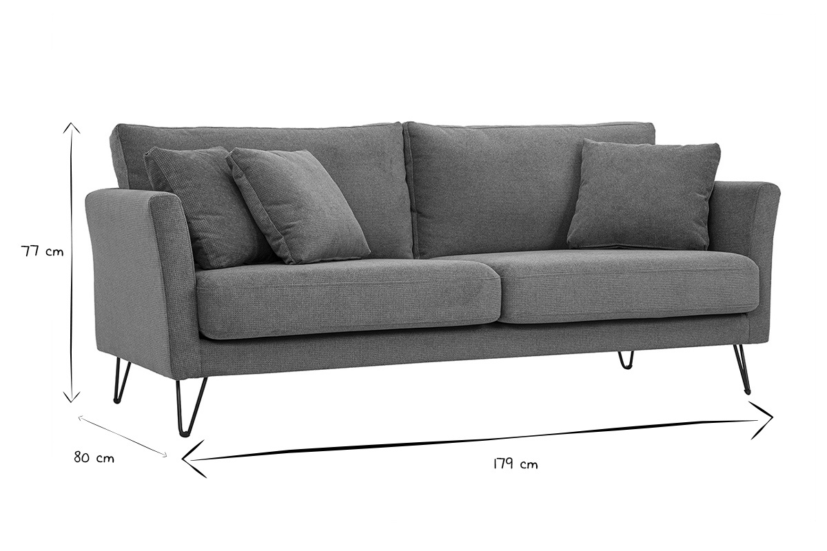 Sof� de 3 plazas OSLO con dimensiones L179 x P80 x H77 cm en negro y blanco.