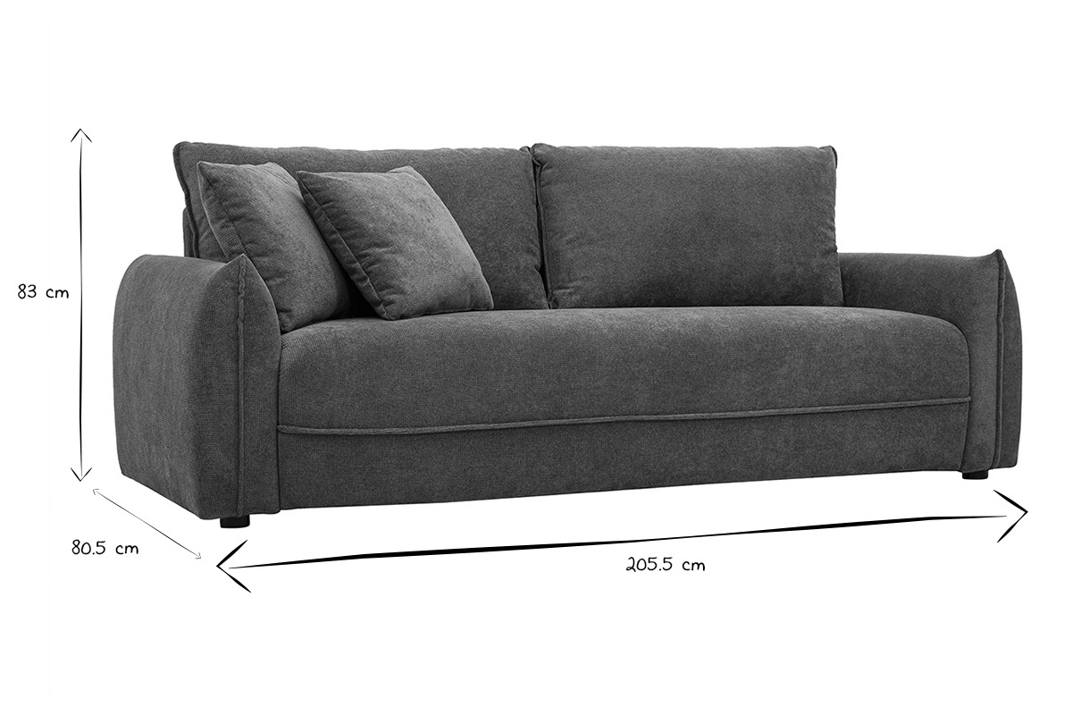 Dimensiones del sof� de 3 plazas PIO en blanco y negro: L205.5 x P80.5 x H83 cm