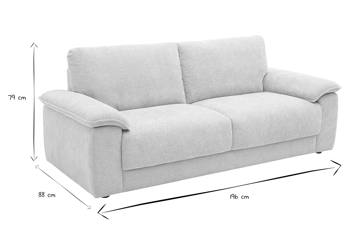 Dimensiones del sof� de 3 plazas LIVIO en blanco y negro: L196 x P88 x H79 cm