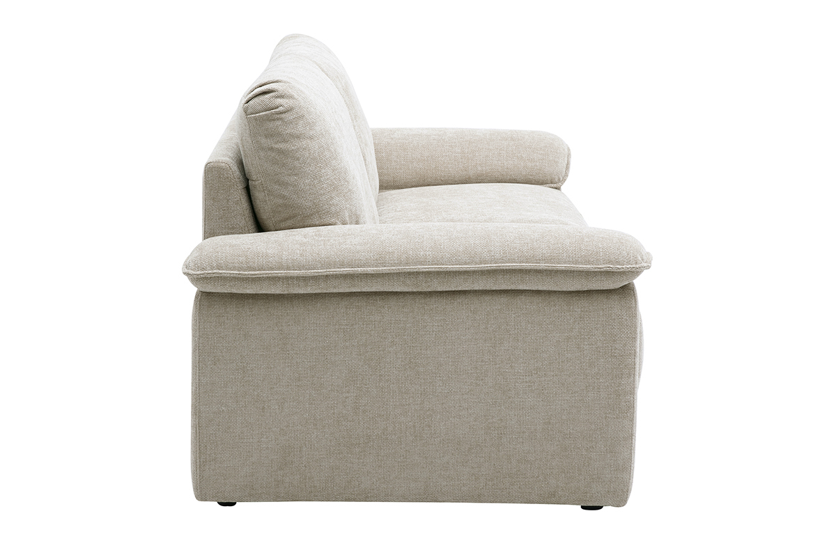 Sof� de 3 plazas de tela con efecto terciopelo texturizado beige, vista de perfil