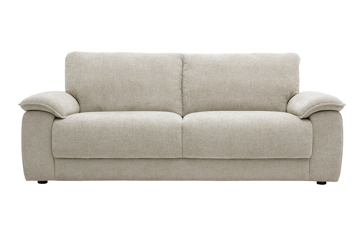 Sof� de 3 plazas en tejido efecto terciopelo texturizado beige, vista frontal