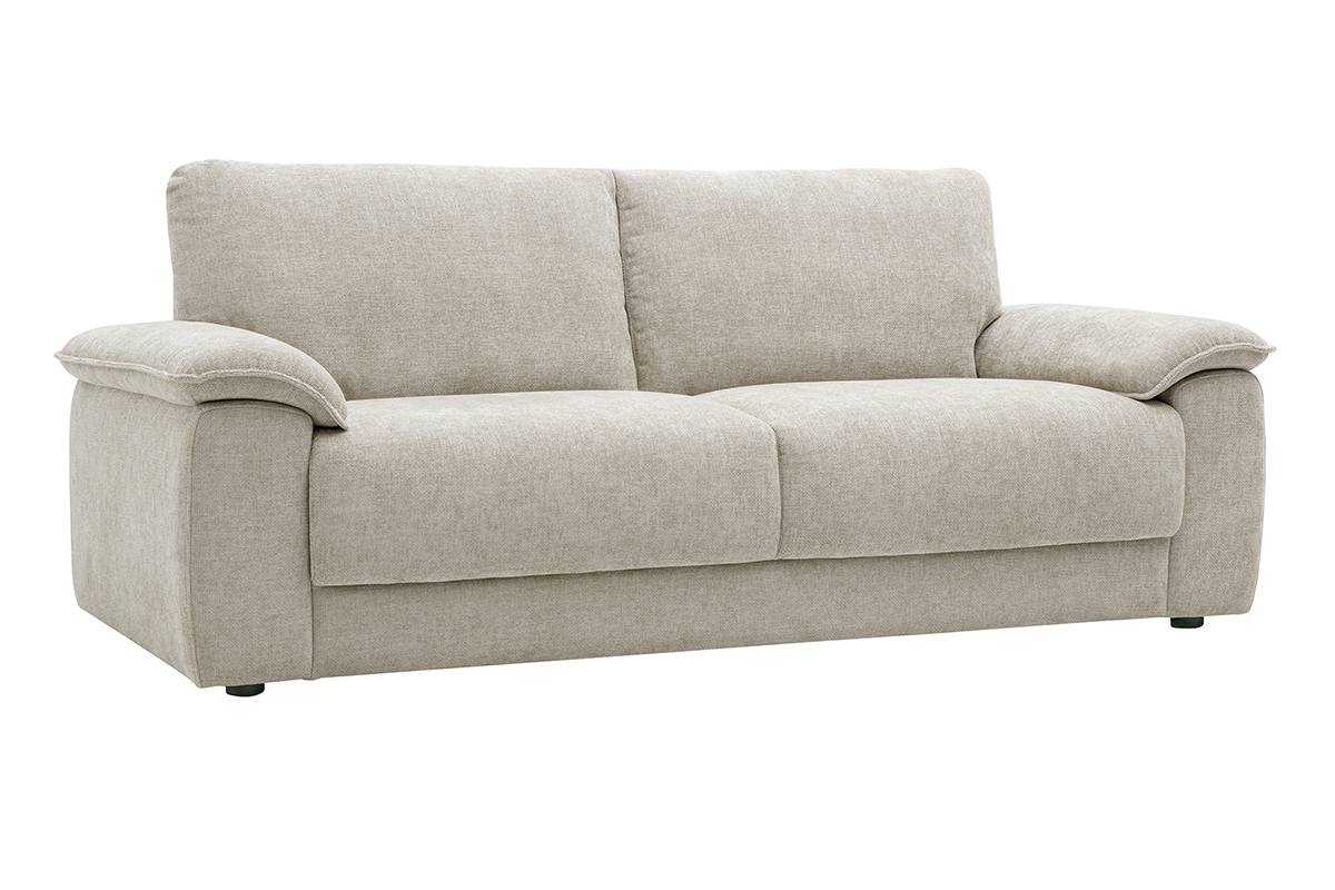 Sof� de 3 plazas en tejido con efecto terciopelo texturizado beige, vista de 3/4