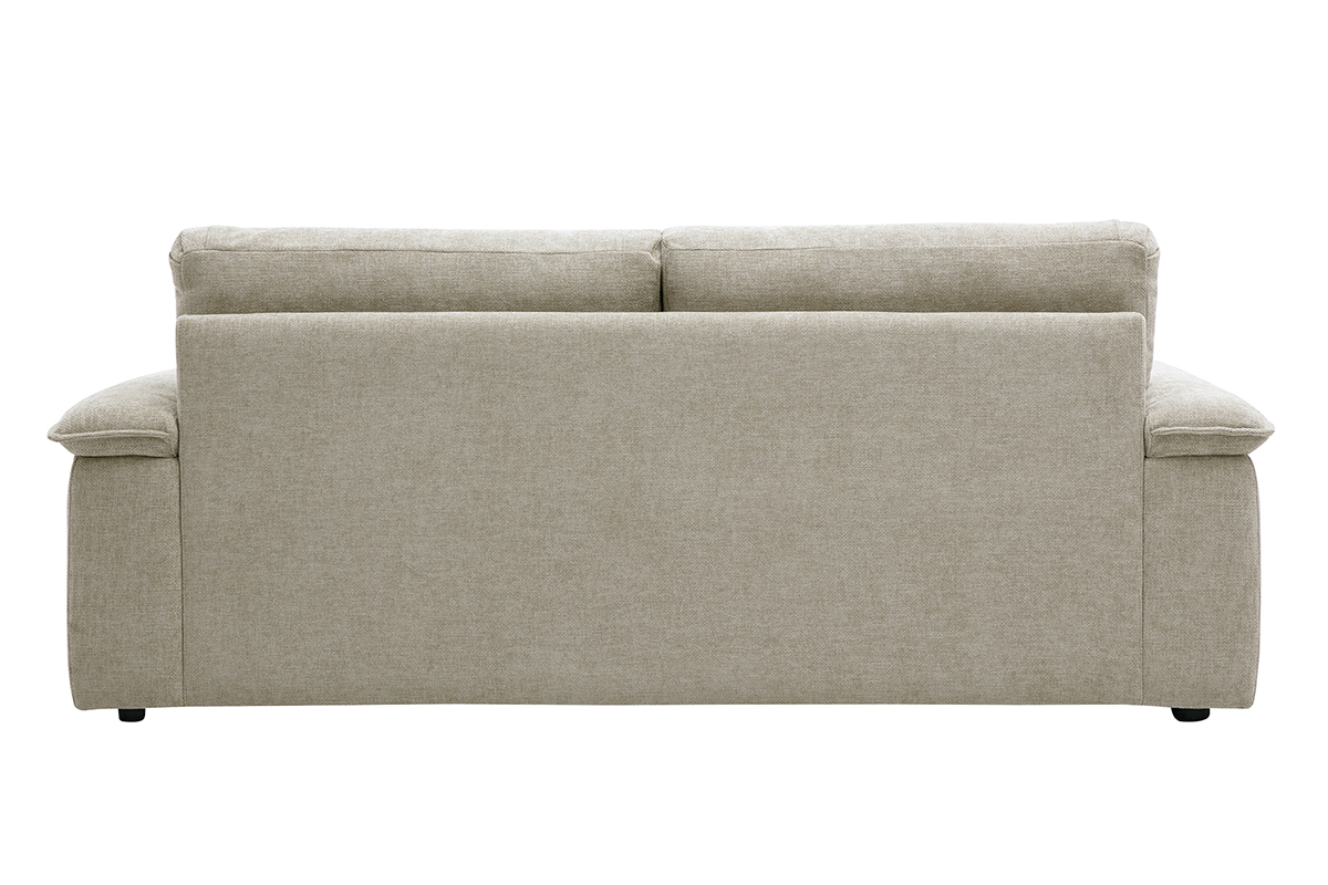 Canap� de 3 plazas en tejido efecto terciopelo texturizado beige, vista trasera.
