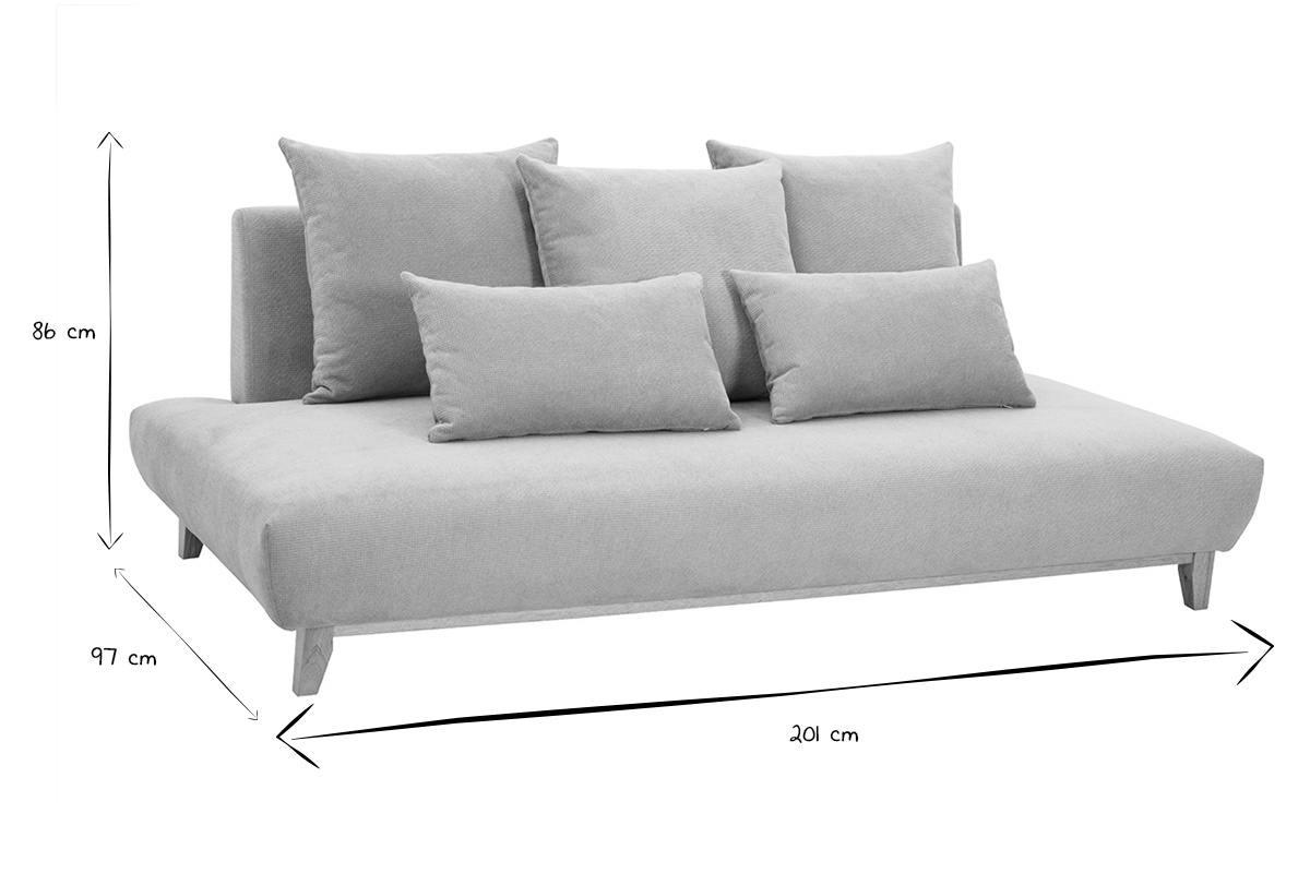 Dimensiones del sof� en blanco y negro: L201 cm, H86 cm, P97 cm.