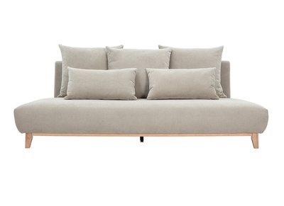 Sof&aacute; de 3 plazas en tela chenilla beige y madera clara L201 cm BASTILLE