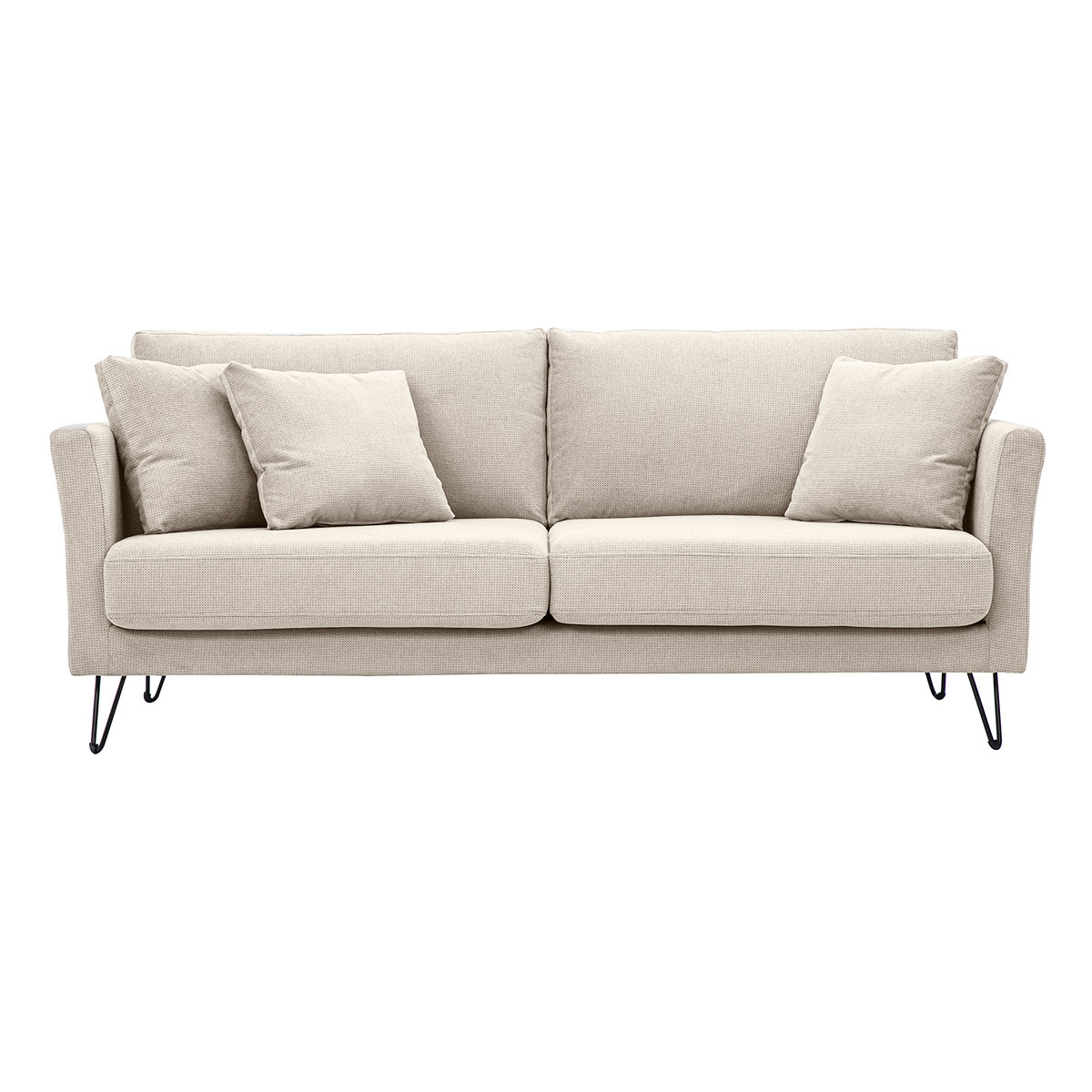 Sofá de 3 plazas en tela chenilla beige y metal OSLO