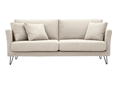 Sof&aacute; de 3 plazas en tela chenilla beige y metal OSLO