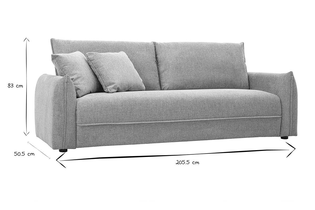 Sof de 3 plazas en tela efecto terciopelo texturizado gris PIO