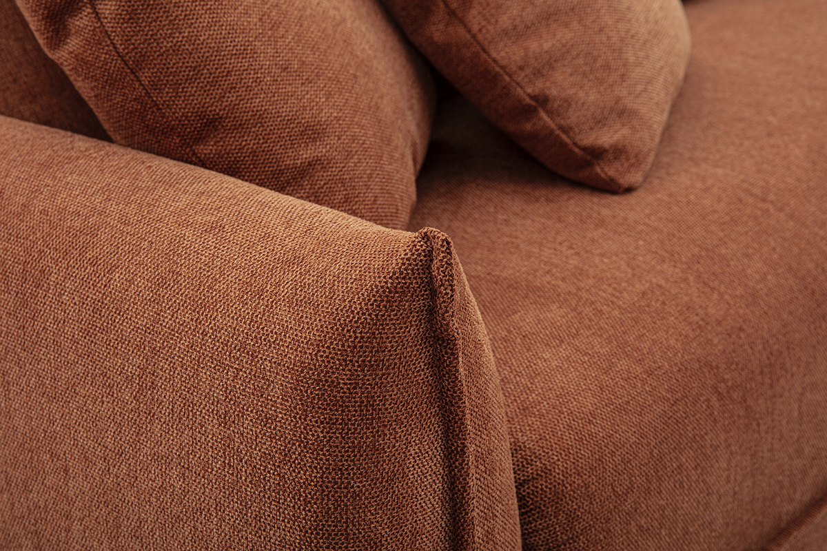 Sof de 3 plazas en tela efecto terciopelo texturizado tierra quemada PIO
