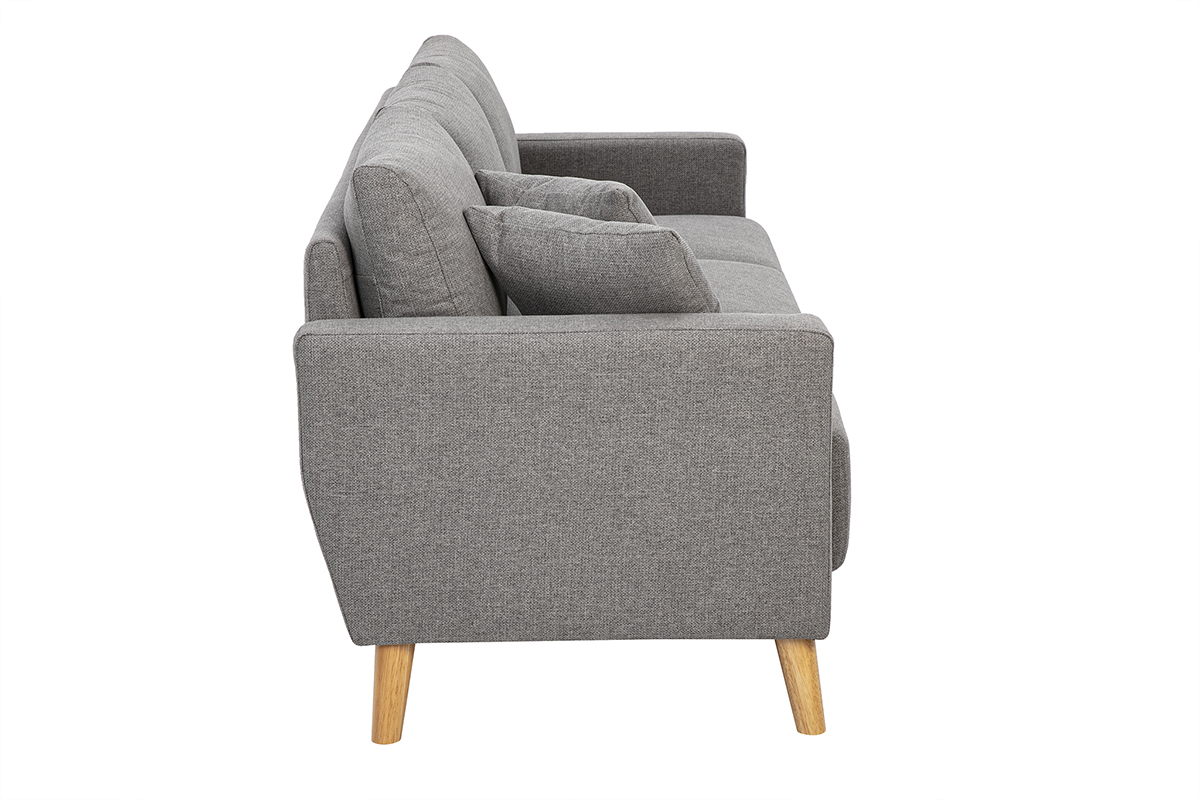 Sof� de 3 plazas gris y madera clara MUNIK vista lateral.