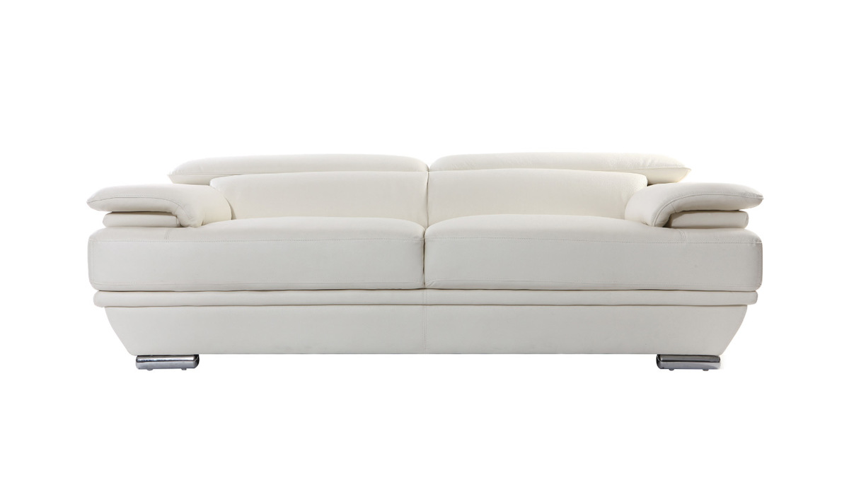 Sofá de cuero diseño tres plazas con cabeceros ajustables blanco EWING