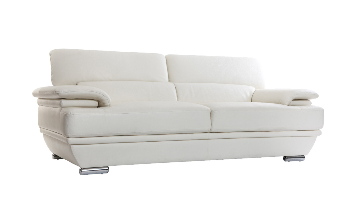 Sofá de cuero diseño tres plazas con cabeceros ajustables blanco EWING