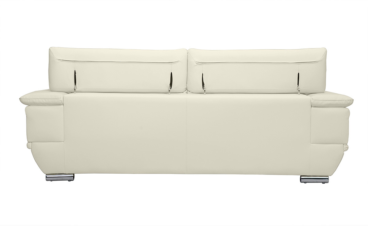 Sof de cuero diseo tres plazas con cabeceros ajustables blanco EWING
