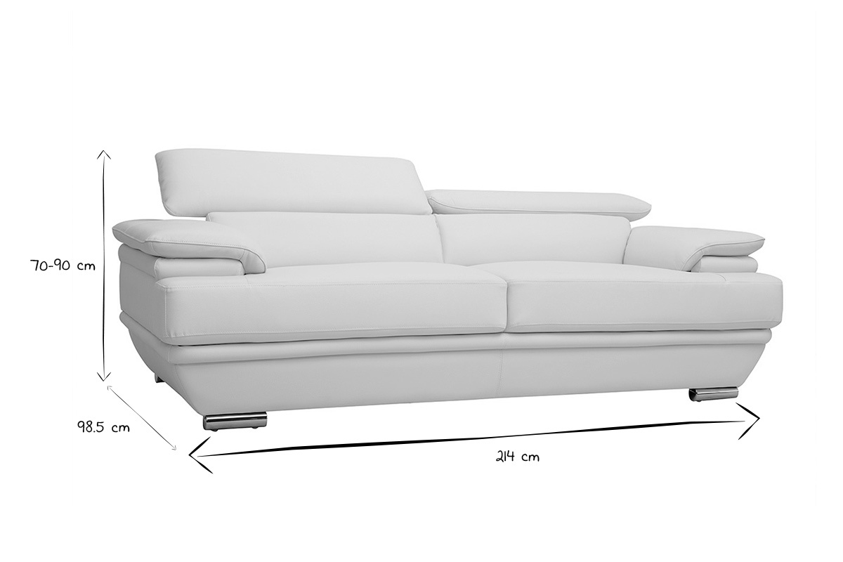 Sof de cuero diseo tres plazas con cabeceros ajustables blanco EWING
