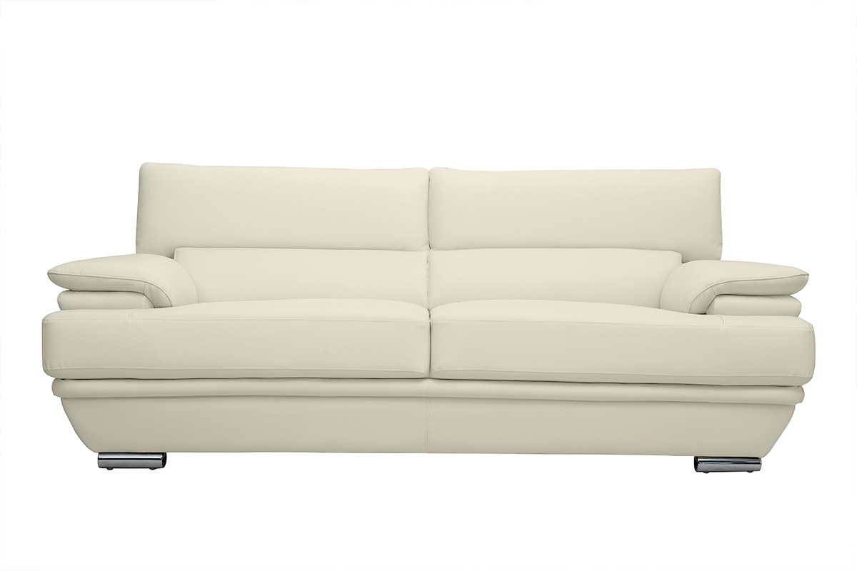 Sof de cuero diseo tres plazas con cabeceros ajustables blanco EWING