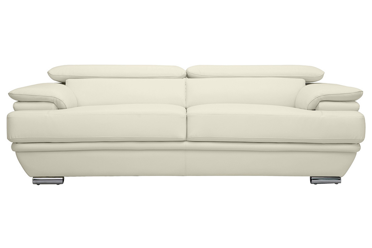 Sof de cuero diseo tres plazas con cabeceros ajustables blanco EWING