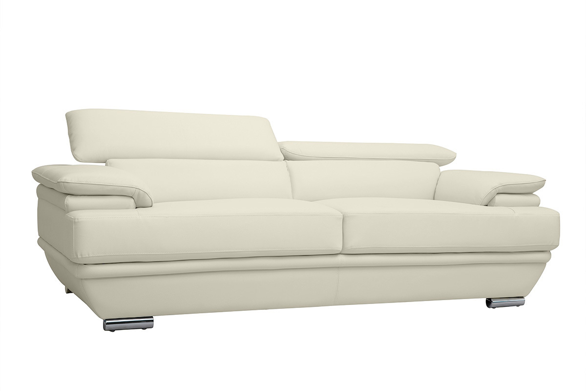 Sof de cuero diseo tres plazas con cabeceros ajustables blanco EWING