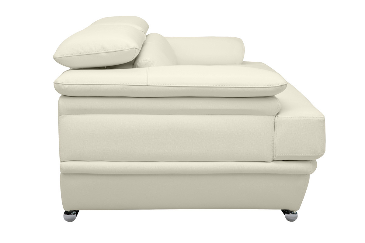 Sof de cuero diseo tres plazas con cabeceros ajustables blanco EWING