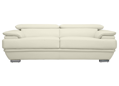 Sofá de cuero diseño tres plazas con cabeceros ajustables blanco EWING