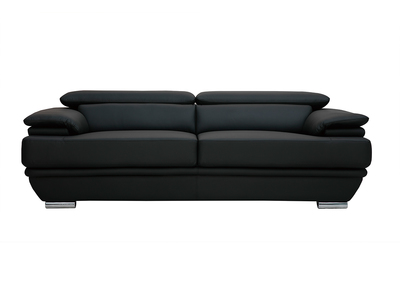 Sofá de cuero diseño tres plazas con cabeceros ajustables negro EWING