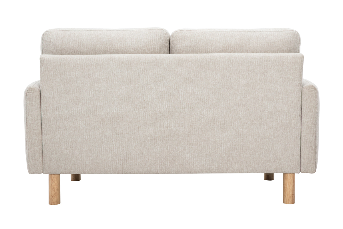 Sof� beige de 2 plazas BONO, vista trasera, patas de madera clara.