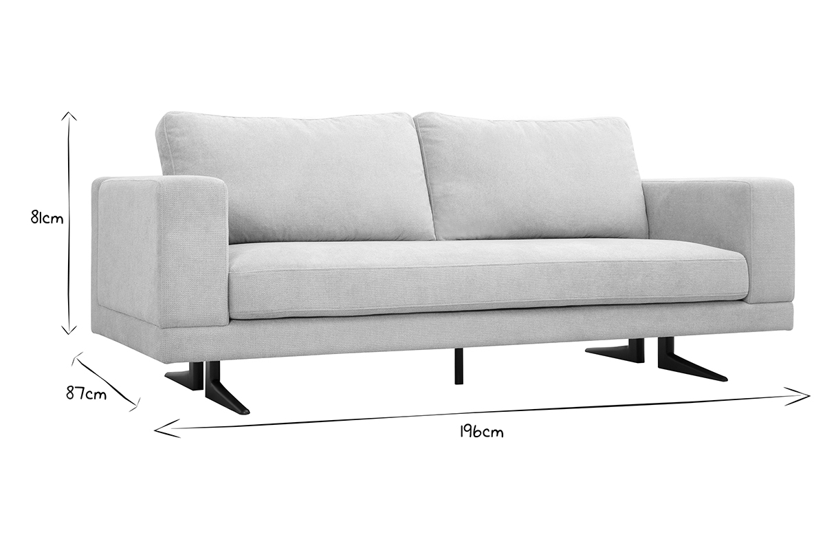 Sof de diseo 3 plazas en tela chenilla beige y metal negro LENNON