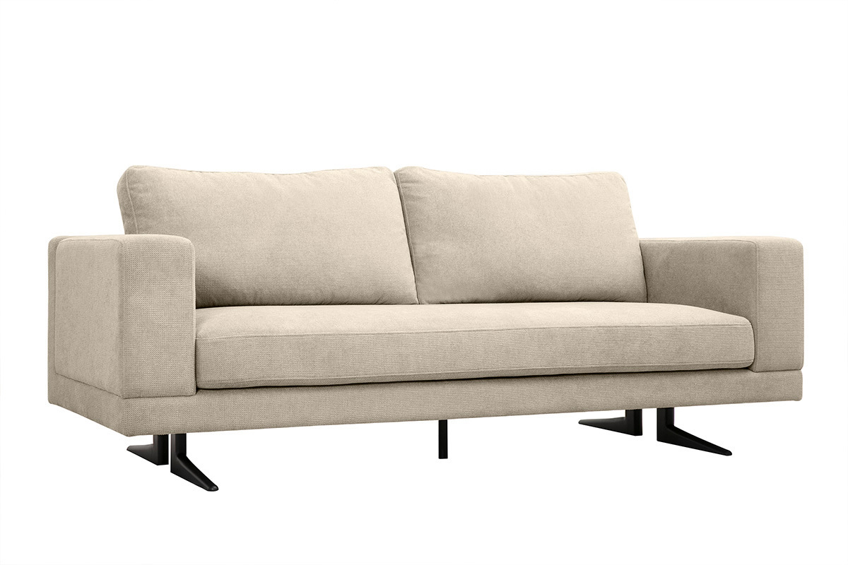 Sof de diseo 3 plazas en tela chenilla beige y metal negro LENNON