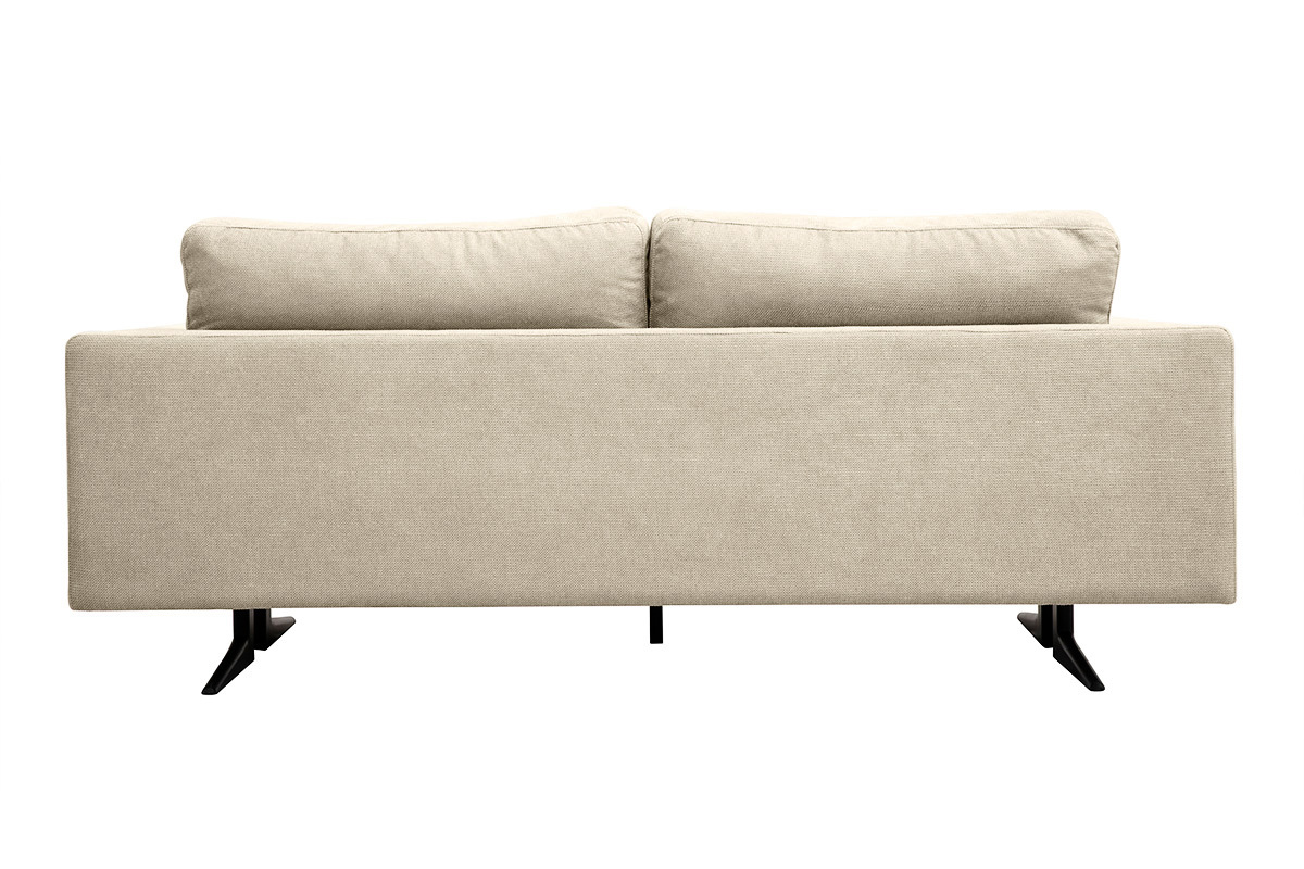 Sof de diseo 3 plazas en tela chenilla beige y metal negro LENNON
