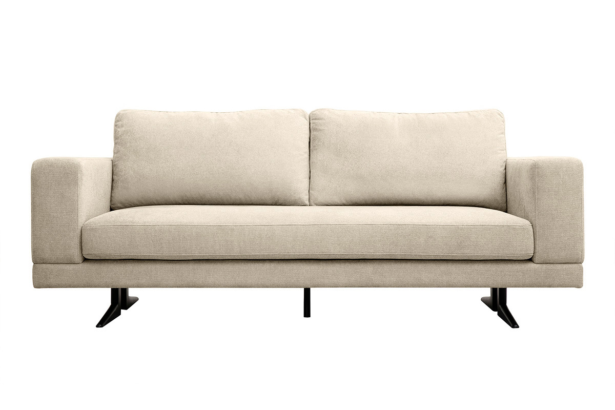 Sof de diseo 3 plazas en tela chenilla beige y metal negro LENNON
