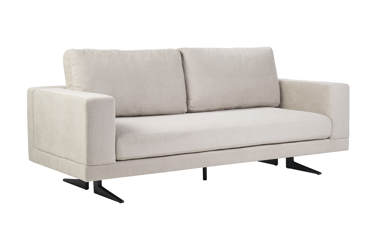 Sof de diseo 3 plazas en tela chenilla beige y metal negro LENNON