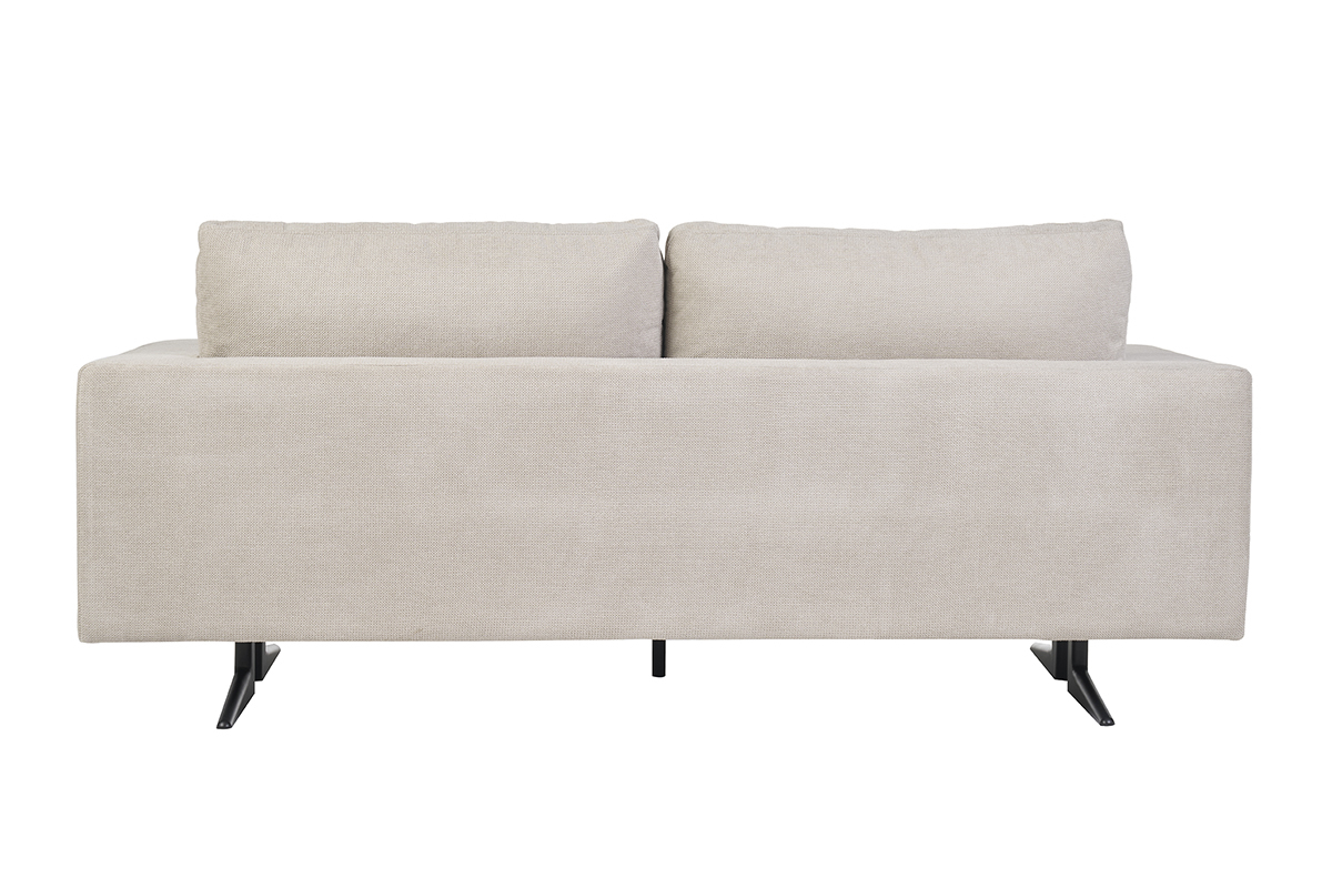 Sof de diseo 3 plazas en tela chenilla beige y metal negro LENNON
