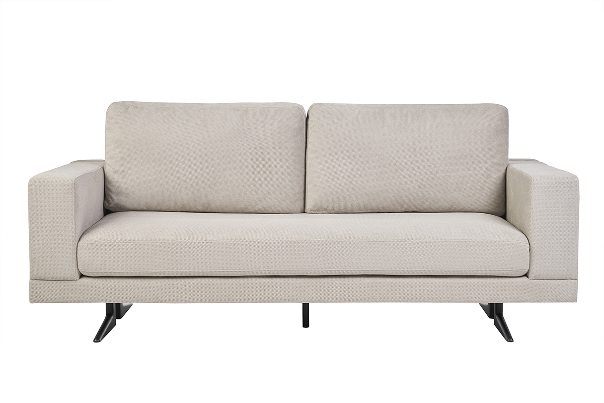 Sof de diseo 3 plazas en tela chenilla beige y metal negro LENNON
