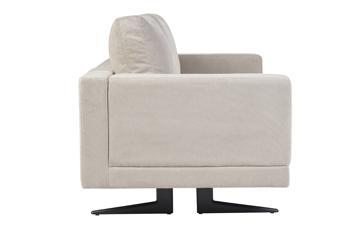 Sof de diseo 3 plazas en tela chenilla beige y metal negro LENNON