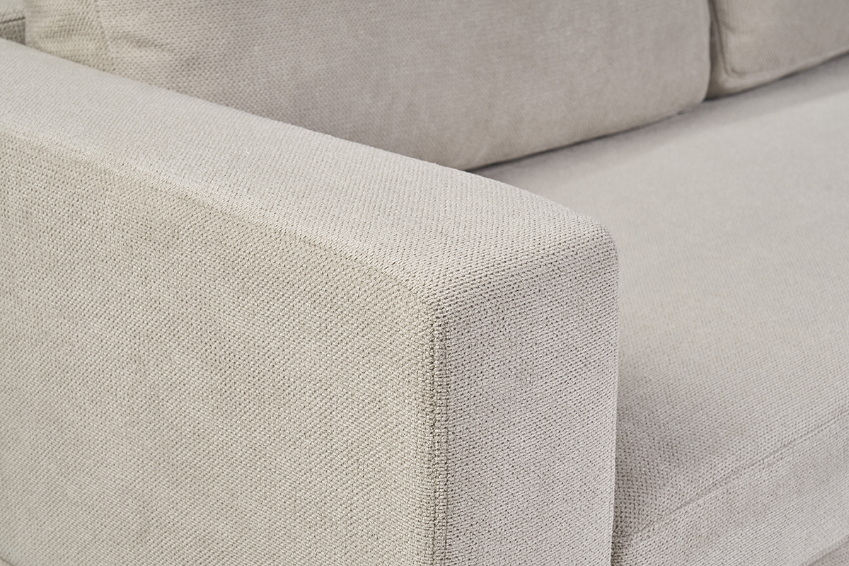 Sof de diseo 3 plazas en tela chenilla beige y metal negro LENNON