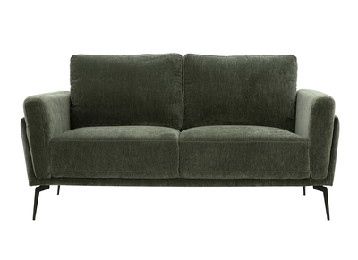 Sofá de diseño de 2 plazas de tela efecto terciopelo verde caqui y metal negro MOSCO