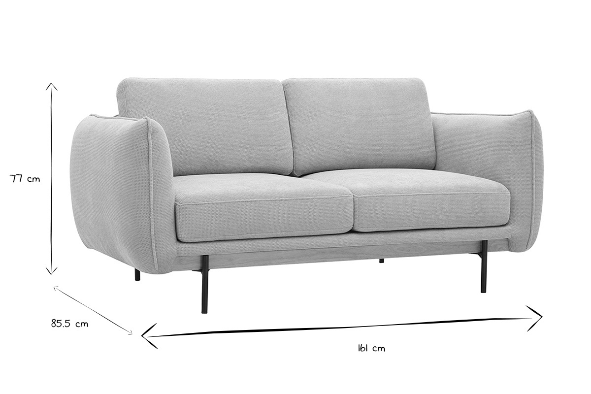 Dimensiones del sof� de dise�o de 2 plazas TODD: L161 x P85,5 x H77 cm en negro y blanco.