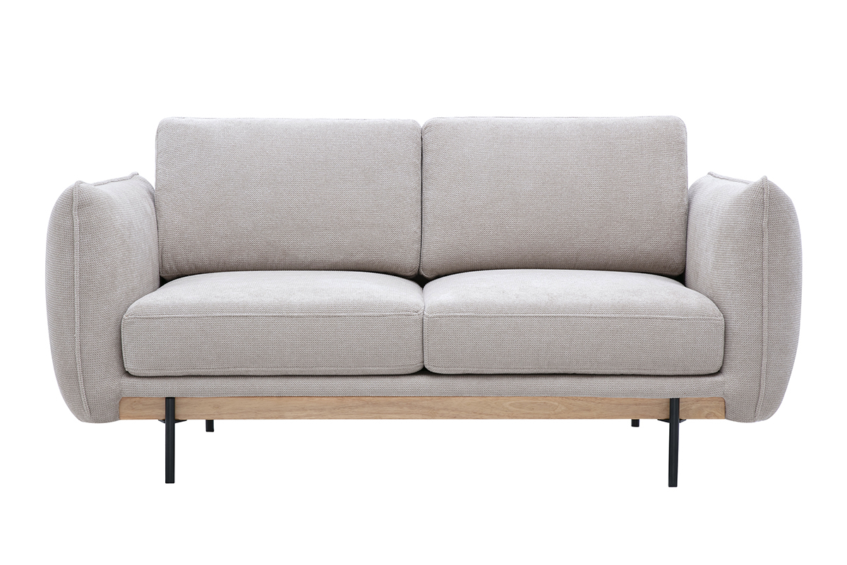 Sof� de dise�o de 2 plazas en tejido chenilla beige con patas de metal negro, vista frontal