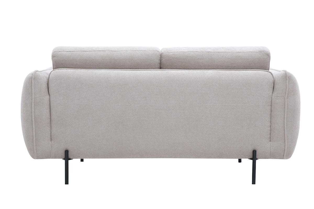 Sof� de dise�o de 2 plazas en tejido de chenilla beige vista trasera con patas de metal negro
