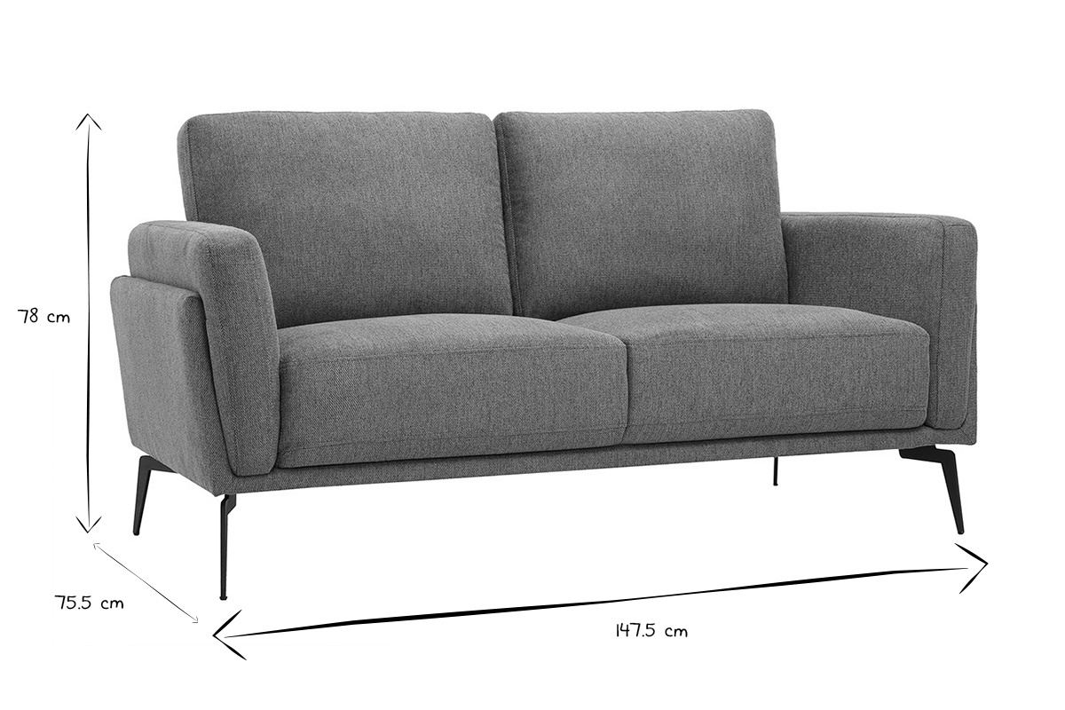 Dimensiones del sof� de dise�o de 2 plazas en blanco y negro, altura 78 cm, anchura 147,5 cm, profundidad 75,5 cm.
