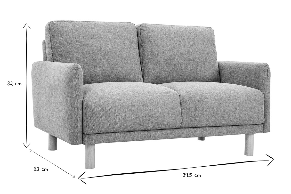 Dimensiones del sof� BONO de 2 plazas, L139.5 x P82 x H82 cm, en negro y blanco.