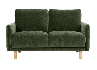 Sof&aacute; de dise&ntilde;o de 2 plazas en tela efecto terciopelo verde kaki y madera clara BONO