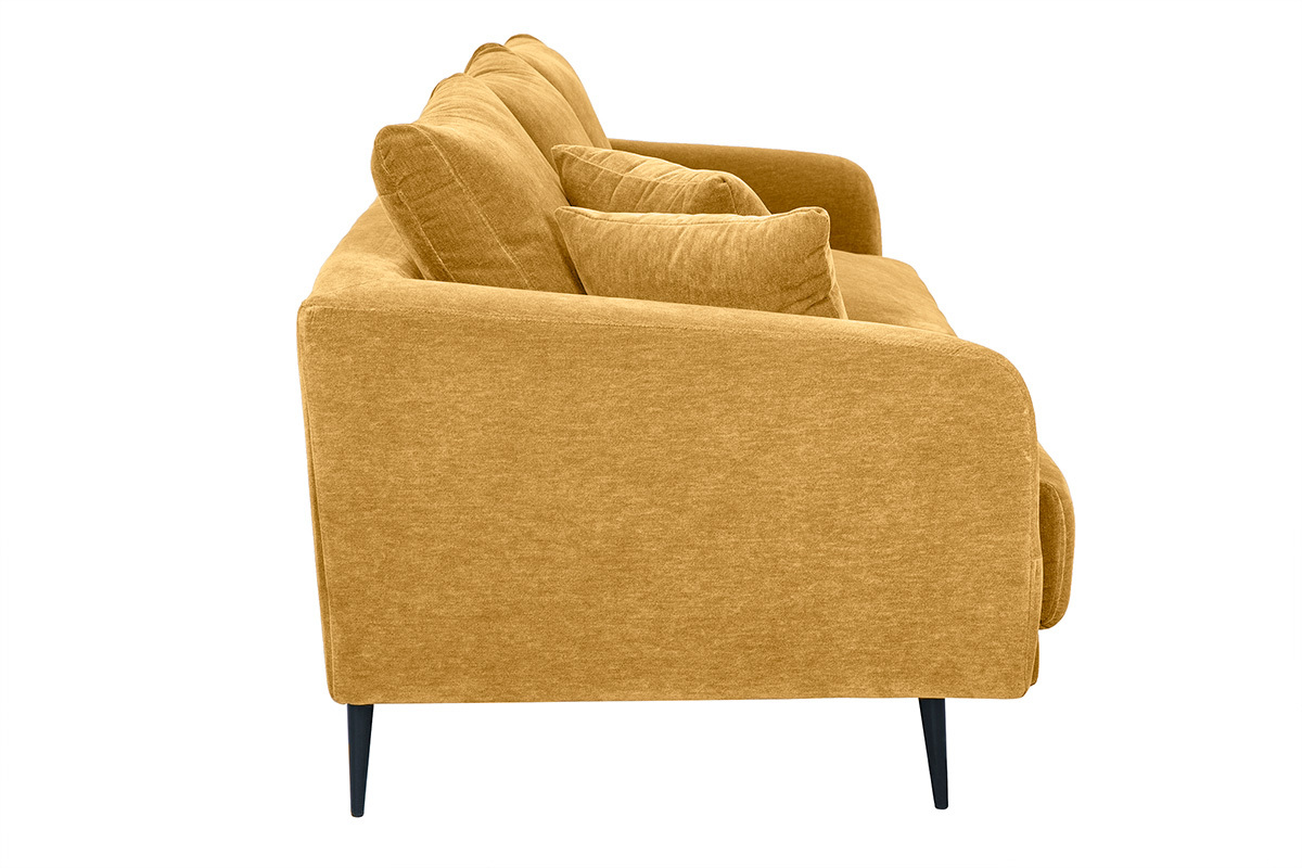 Sof de diseo de 3 plazas de tela de terciopelo amarillo curry y metal negro JERRY