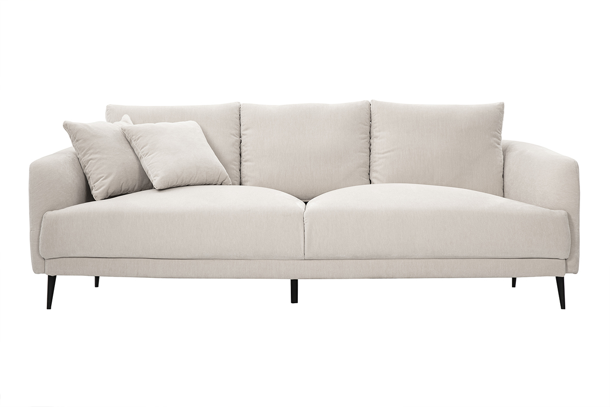 Sof de diseo de 3 plazas de tela de terciopelo beige y metal negro JERRY