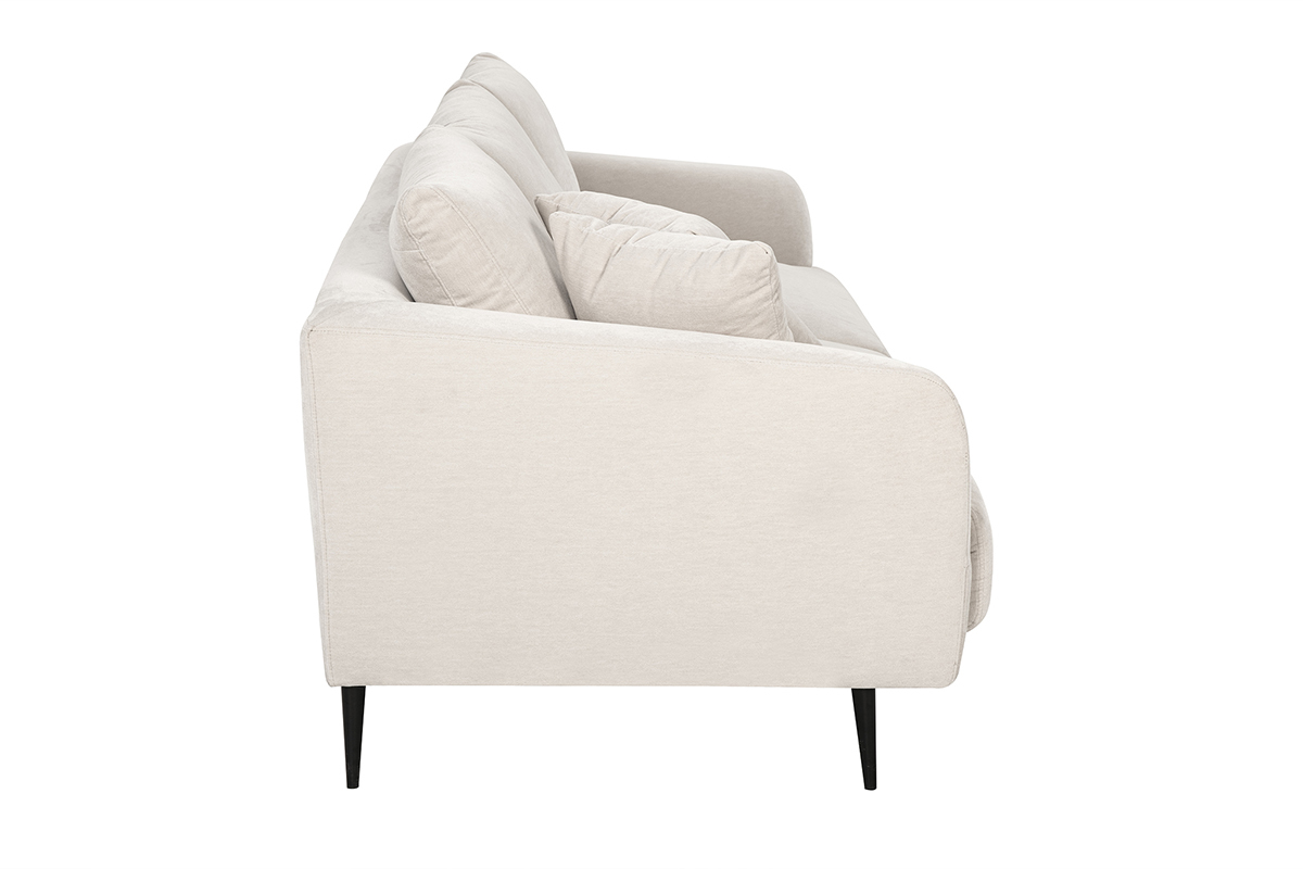 Sof de diseo de 3 plazas de tela de terciopelo beige y metal negro JERRY
