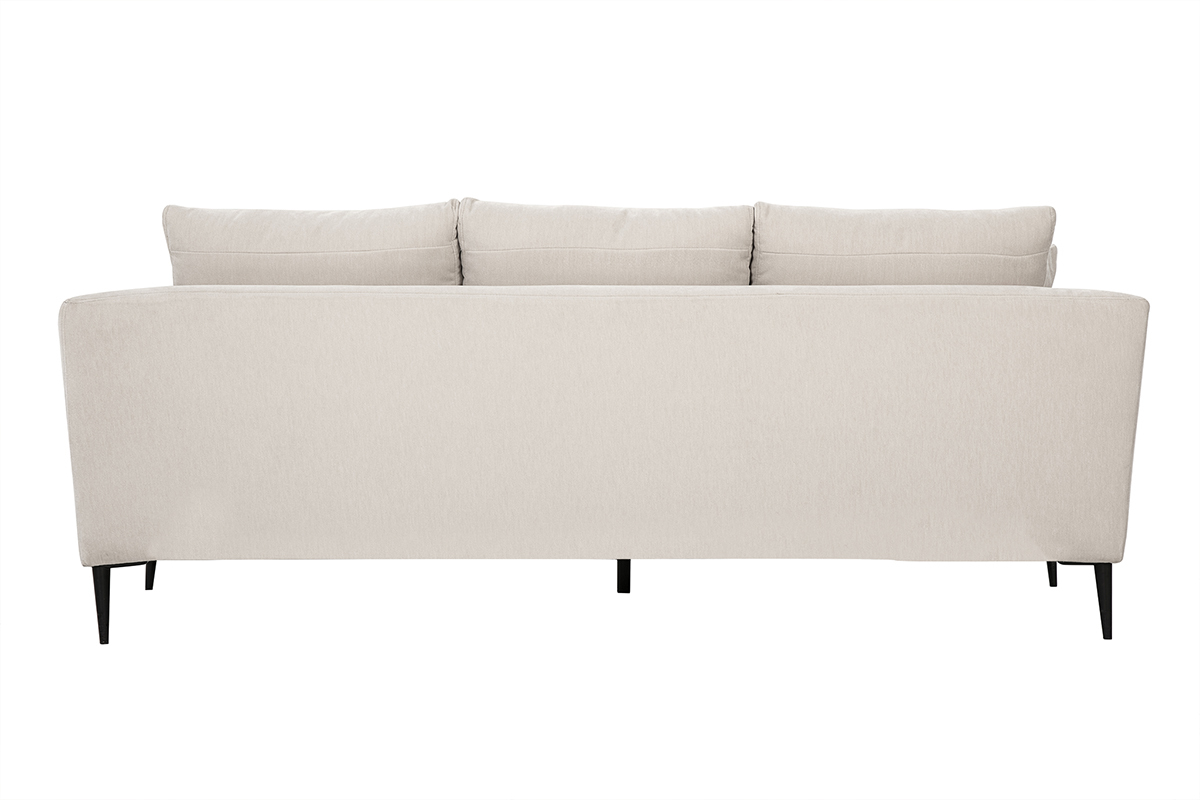 Sof de diseo de 3 plazas de tela de terciopelo beige y metal negro JERRY